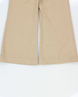 Vintage 1970s Khaki Twill Women's High-Rise Crease Pleat Flared Bell Bottom Trousers - W25 L29