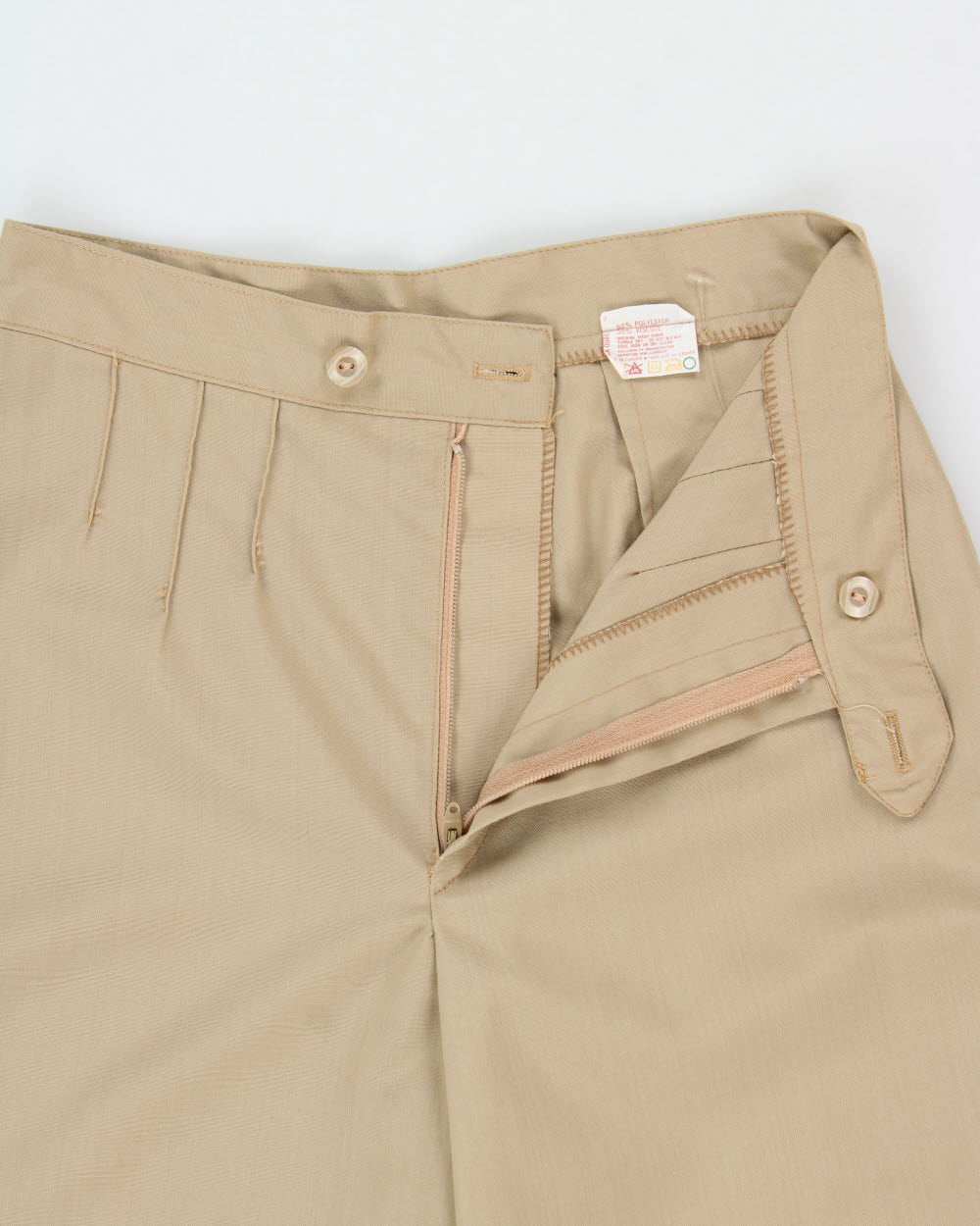 Vintage 1970s Khaki Twill Women's High-Rise Crease Pleat Flared Bell Bottom Trousers - W25 L29
