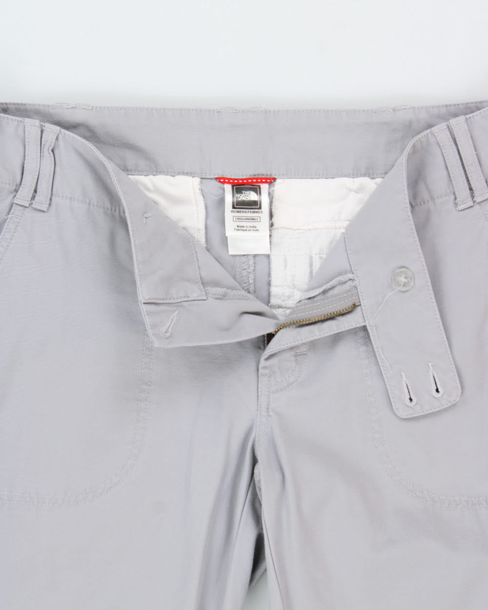 Vintage Y2K 00s The North Face Women's Pale Grey Low-Rise Canvas Bootcut Cargo Hiking Trousers - W32 L32