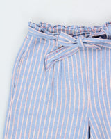 Max Studio Women's Striped Linen Blend Pleated Relaxed Fit Wide Leg Cropped Belted Trousers - S