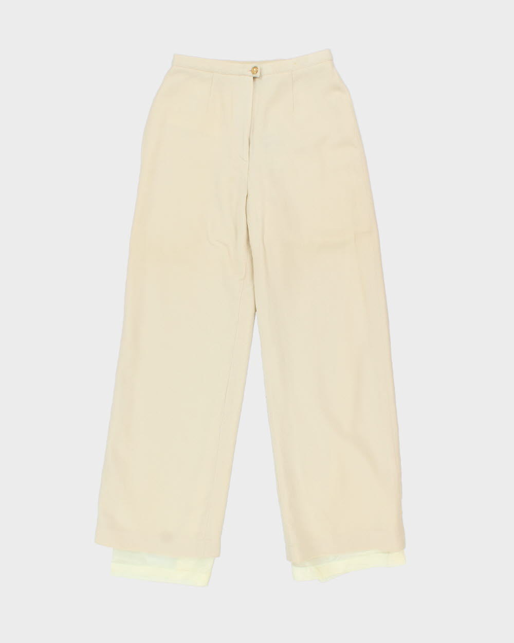 Vintage 1990s Lauren Ralph Lauren Cream Women's High-Rise Wool Wide Leg Trousers - W26 L30