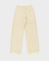 Vintage 1990s Lauren Ralph Lauren Cream Women's High-Rise Wool Wide Leg Trousers - W26 L30