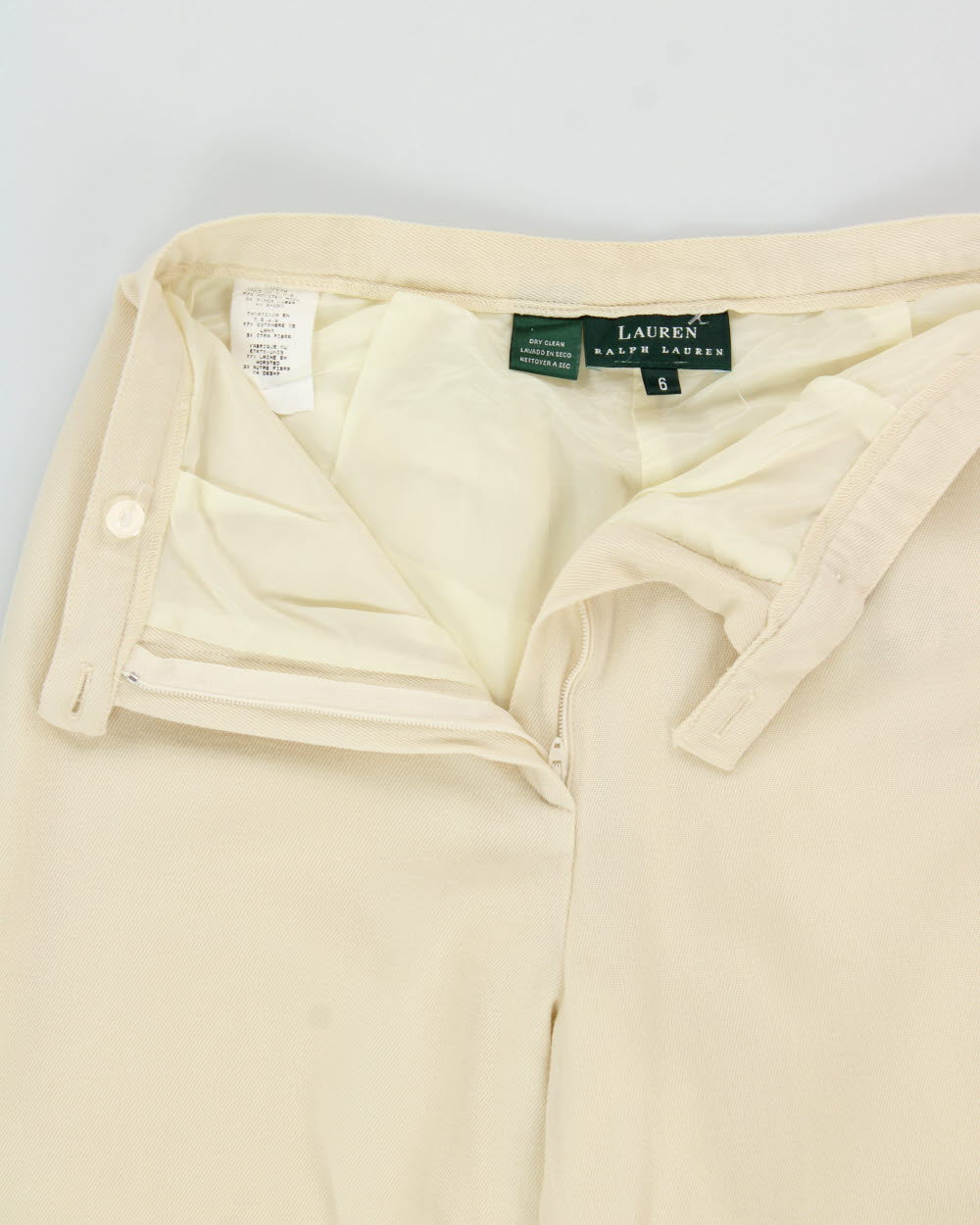 Vintage 1990s Lauren Ralph Lauren Cream Women's High-Rise Wool Wide Leg Trousers - W26 L30