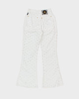S/S 1998 Vintage Versace Jeans Couture Women's High-Rise Repeat Hole Straight Leg Bell Bottom Flared Trousers - W24 L30