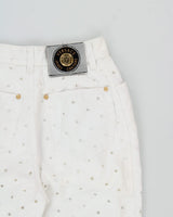 S/S 1998 Vintage Versace Jeans Couture Women's High-Rise Repeat Hole Straight Leg Bell Bottom Flared Trousers - W24 L30