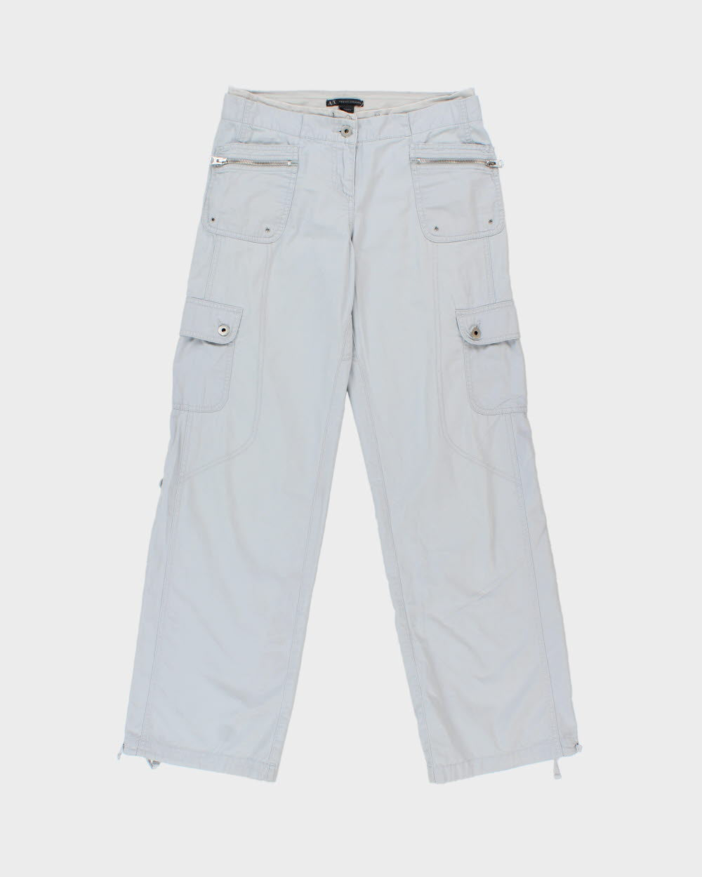 Vintage Y2K 00s Armani Exchange Women's Baby Blue Low-Rise Re;axed Straight Leg Canvas Cargo Trousers - W28 L32