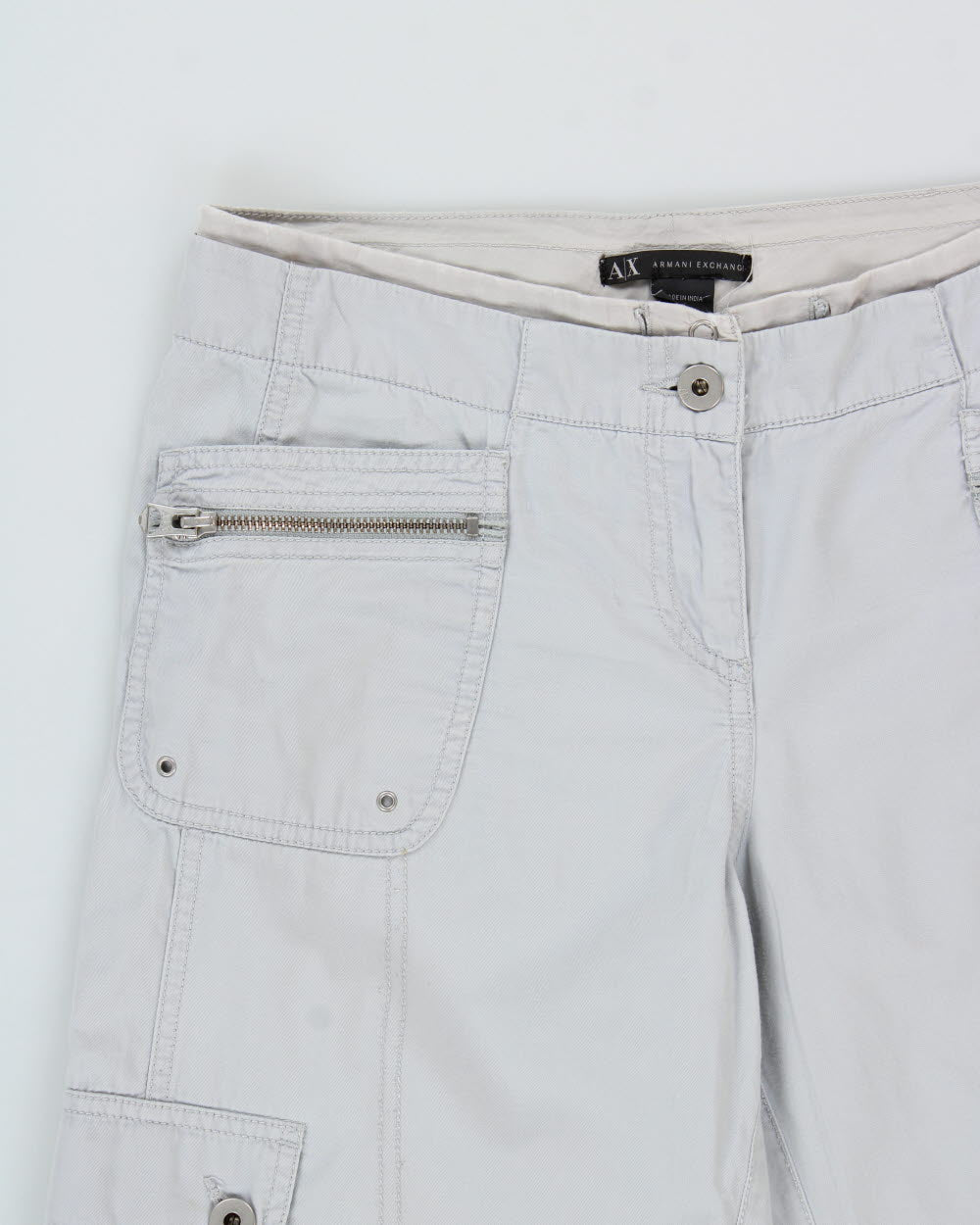 Vintage Y2K 00s Armani Exchange Women's Baby Blue Low-Rise Re;axed Straight Leg Canvas Cargo Trousers - W28 L32