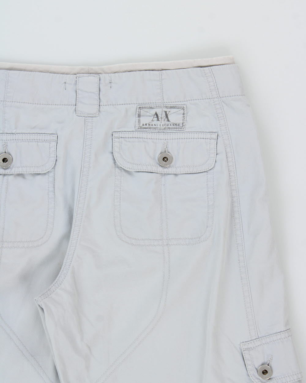 Vintage Y2K 00s Armani Exchange Women's Baby Blue Low-Rise Re;axed Straight Leg Canvas Cargo Trousers - W28 L32