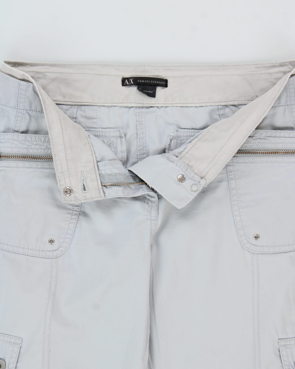 Vintage Y2K 00s Armani Exchange Women's Baby Blue Low-Rise Re;axed Straight Leg Canvas Cargo Trousers - W28 L32