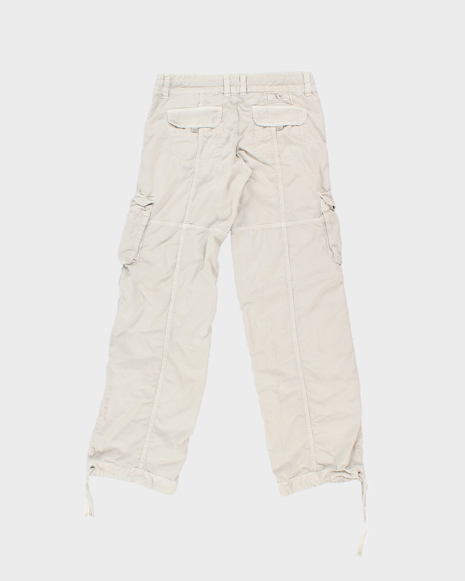 Vintage Y2K 00s Armani Exchange Women's Khaki Low-Rise Multi-Pocket Adjustable Canvas Straight Leg Cargo Trousers - W27 L30