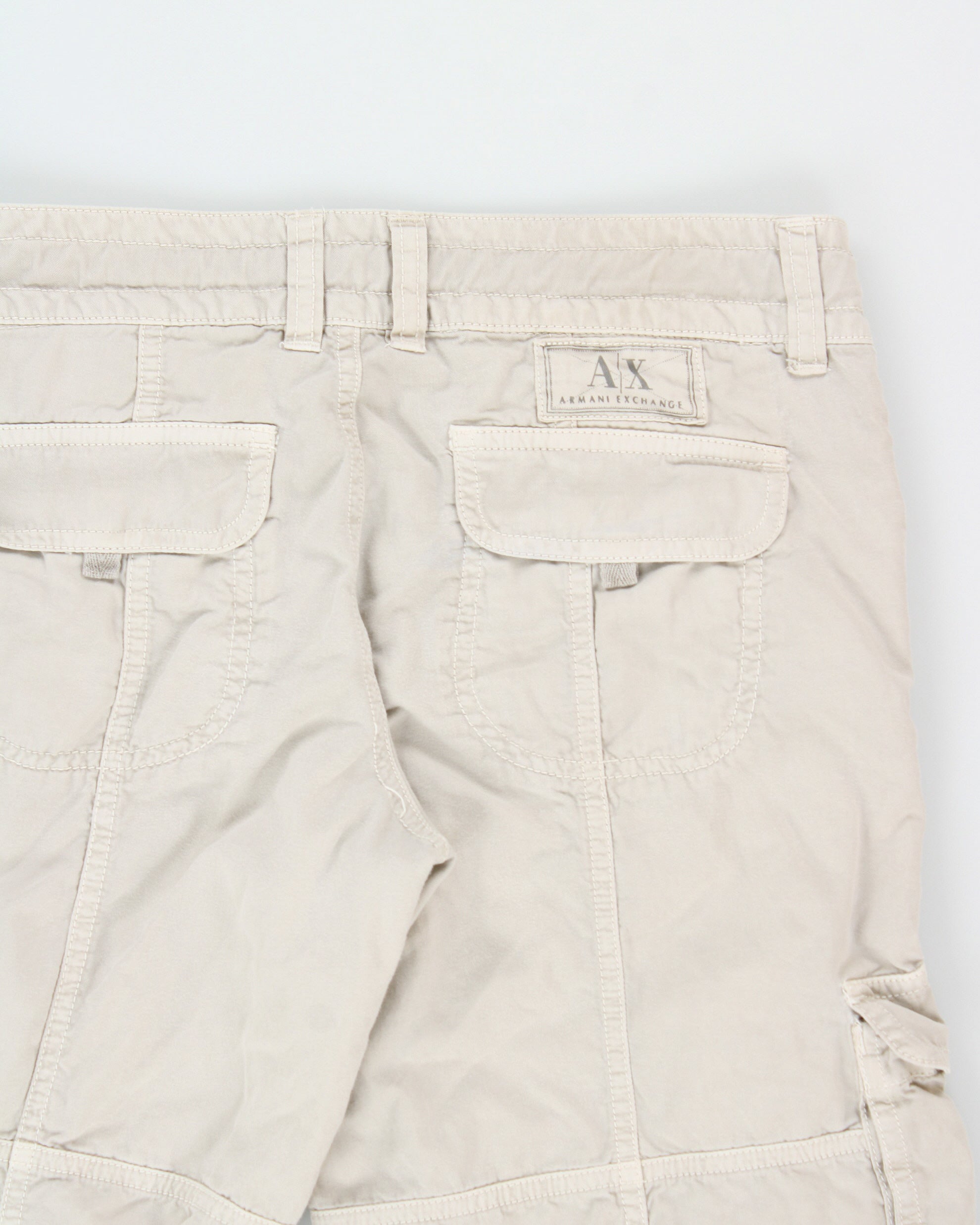 Vintage Y2K 00s Armani Exchange Women's Khaki Low-Rise Multi-Pocket Adjustable Canvas Straight Leg Cargo Trousers - W27 L30