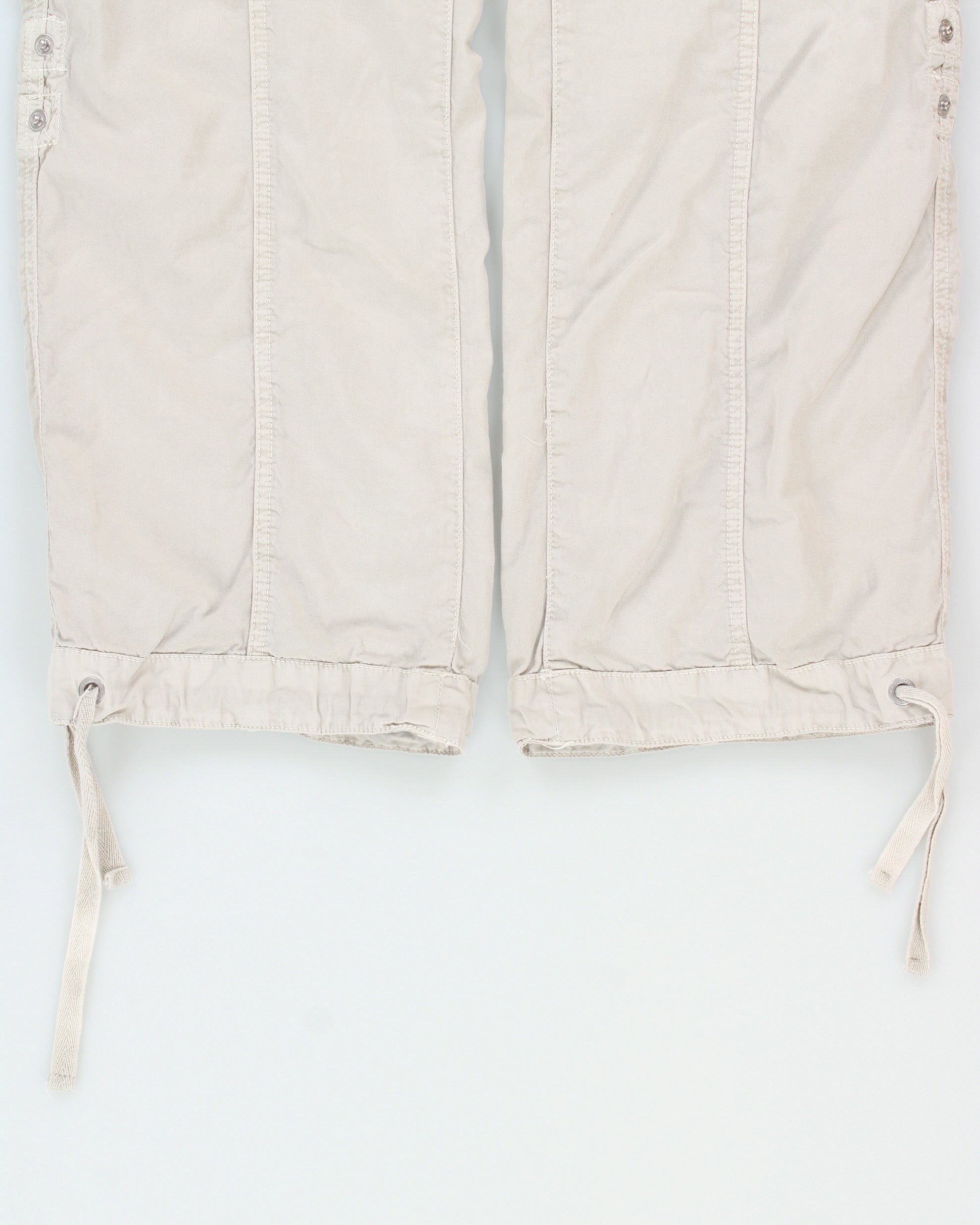 Vintage Y2K 00s Armani Exchange Women's Khaki Low-Rise Multi-Pocket Adjustable Canvas Straight Leg Cargo Trousers - W27 L30