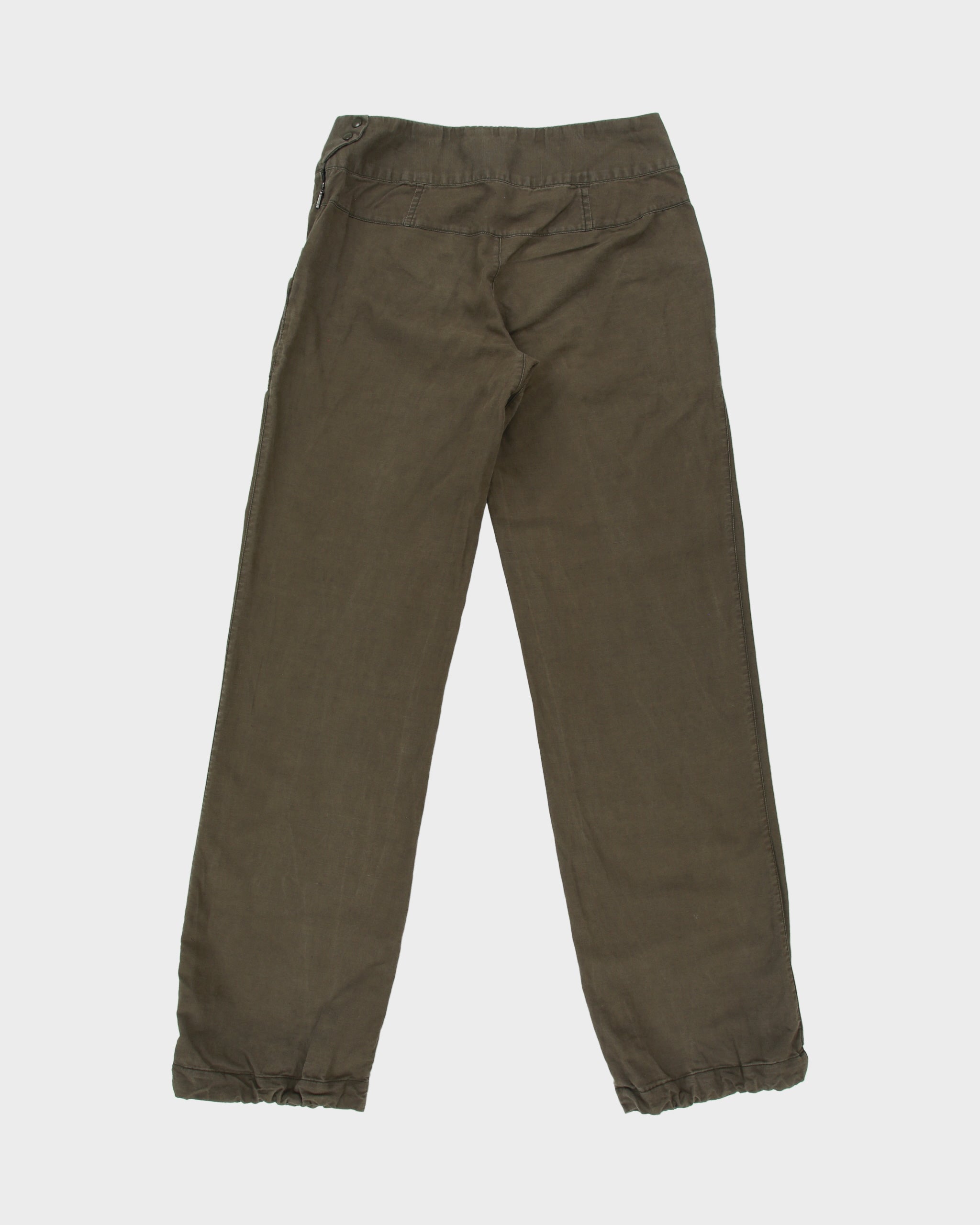 Vintage Arc'teryx Khaki Spadina Women's Linen Blend Low-Rise Relaxed Fit Adjustable Straight Leg Casual Trousers - W28 L32