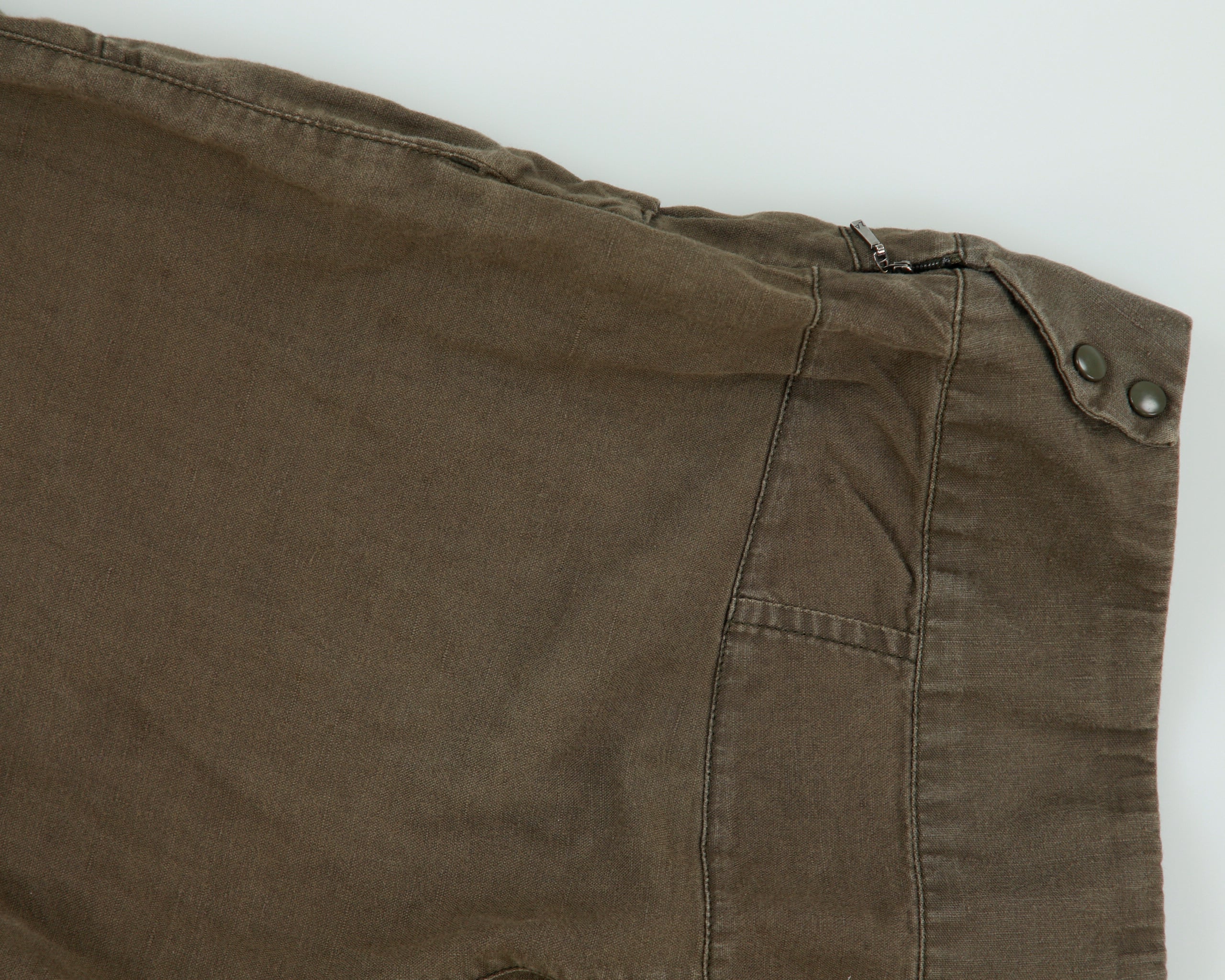 Vintage Arc'teryx Khaki Spadina Women's Linen Blend Low-Rise Relaxed Fit Adjustable Straight Leg Casual Trousers - W28 L32