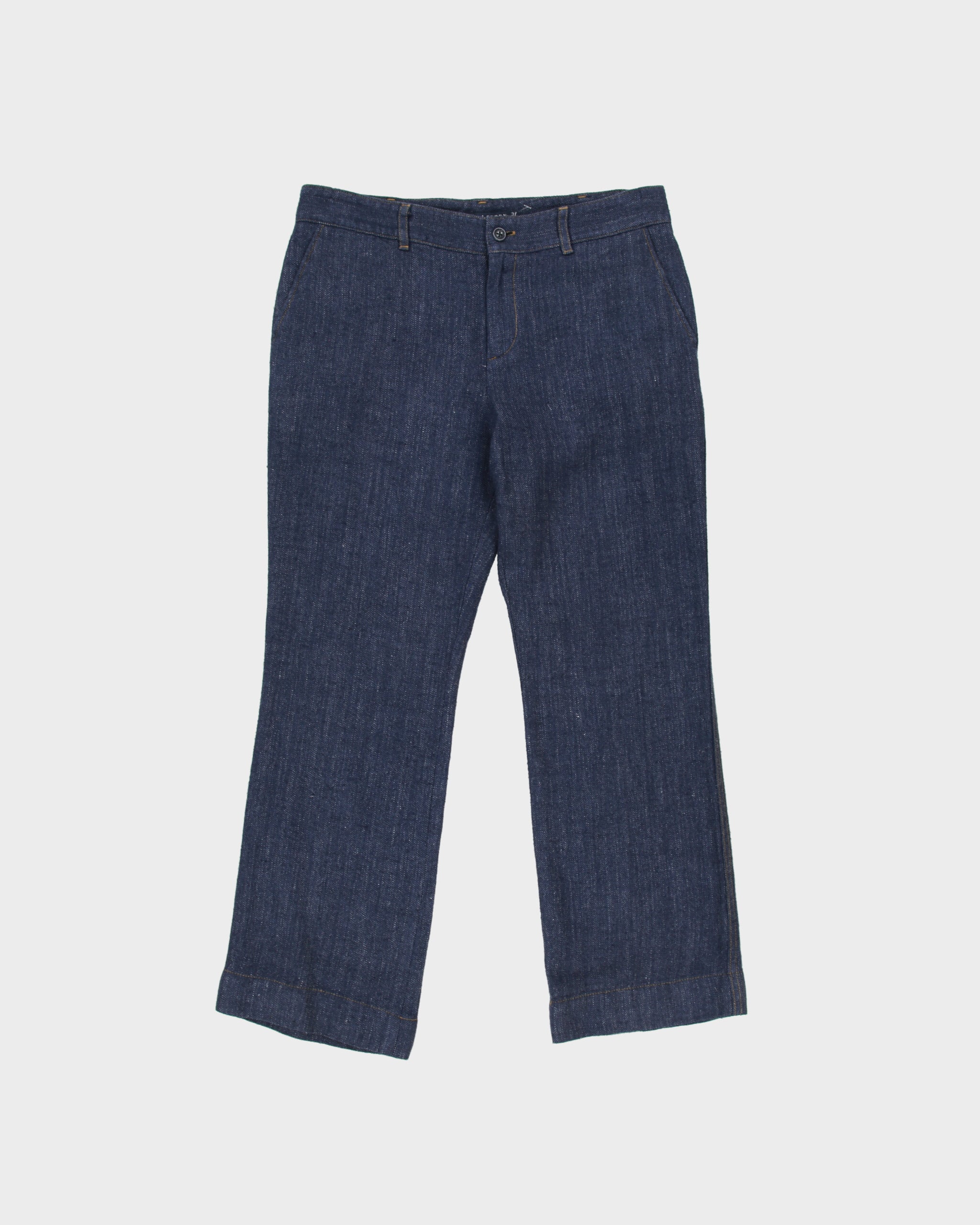 Vintage Y2K 00s Ralph Lauren Japan Women's Mid-Rise Indigo Silk Mohair Wool Blend Denim Look Straight Leg Trousers - W29 L26