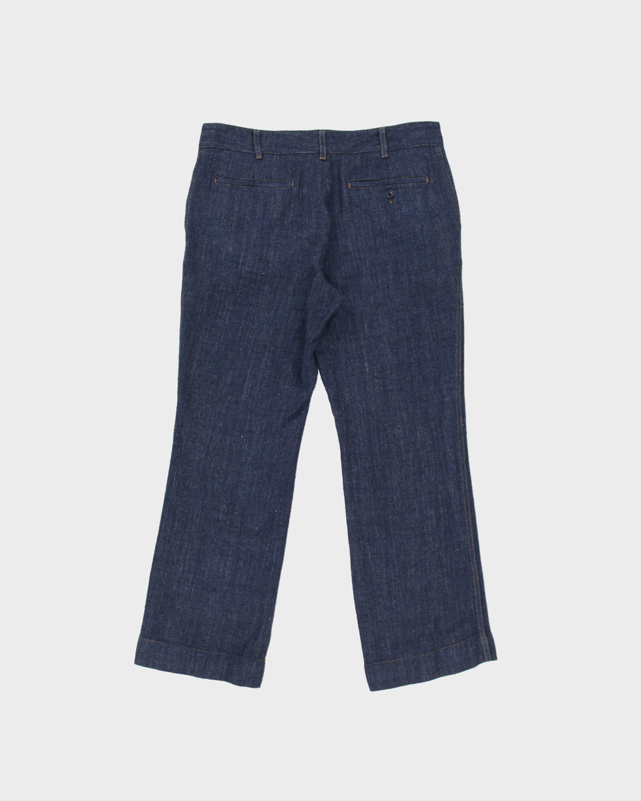 Vintage Y2K 00s Ralph Lauren Japan Women's Mid-Rise Indigo Silk Mohair Wool Blend Denim Look Straight Leg Trousers - W29 L26