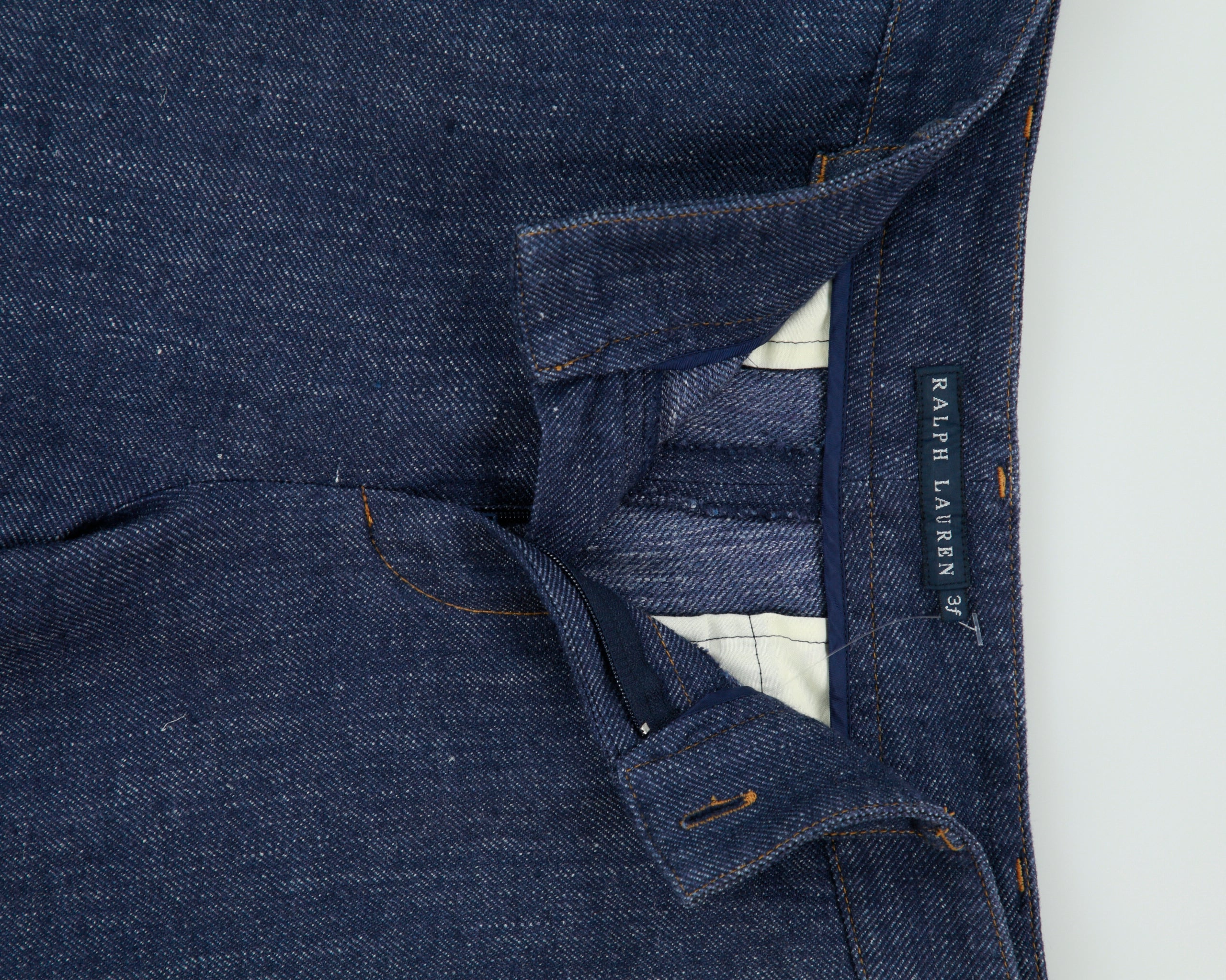 Vintage Y2K 00s Ralph Lauren Japan Women's Mid-Rise Indigo Silk Mohair Wool Blend Denim Look Straight Leg Trousers - W29 L26