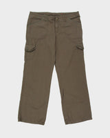 Vintage 1990s B.U.M Equipment Khaki Women's Low-Rise Canvas Wide Leg Cargo Trousers - W36 L30