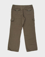 Vintage 1990s B.U.M Equipment Khaki Women's Low-Rise Canvas Wide Leg Cargo Trousers - W36 L30