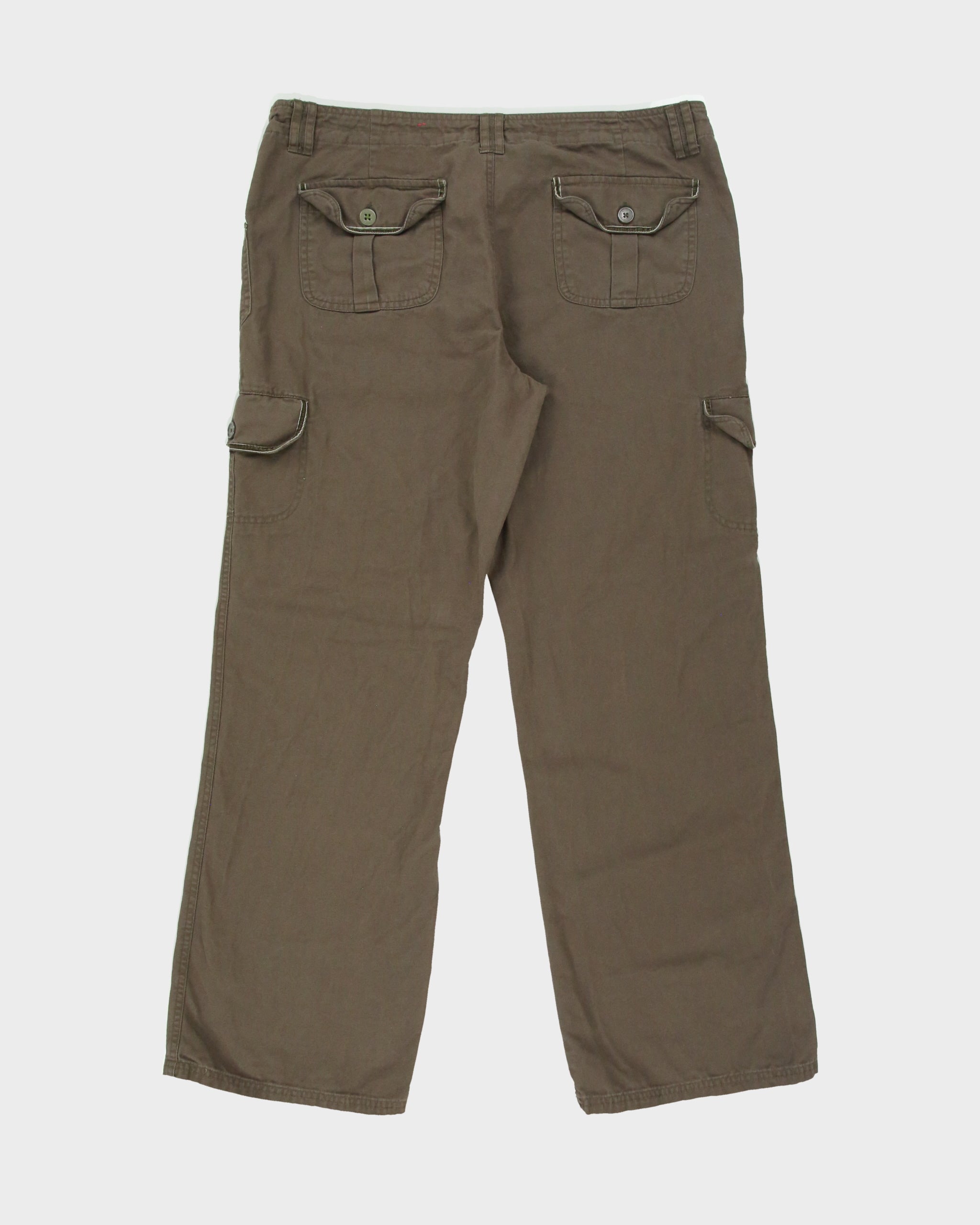 Vintage 1990s B.U.M Equipment Khaki Women's Low-Rise Canvas Wide Leg Cargo Trousers - W36 L30