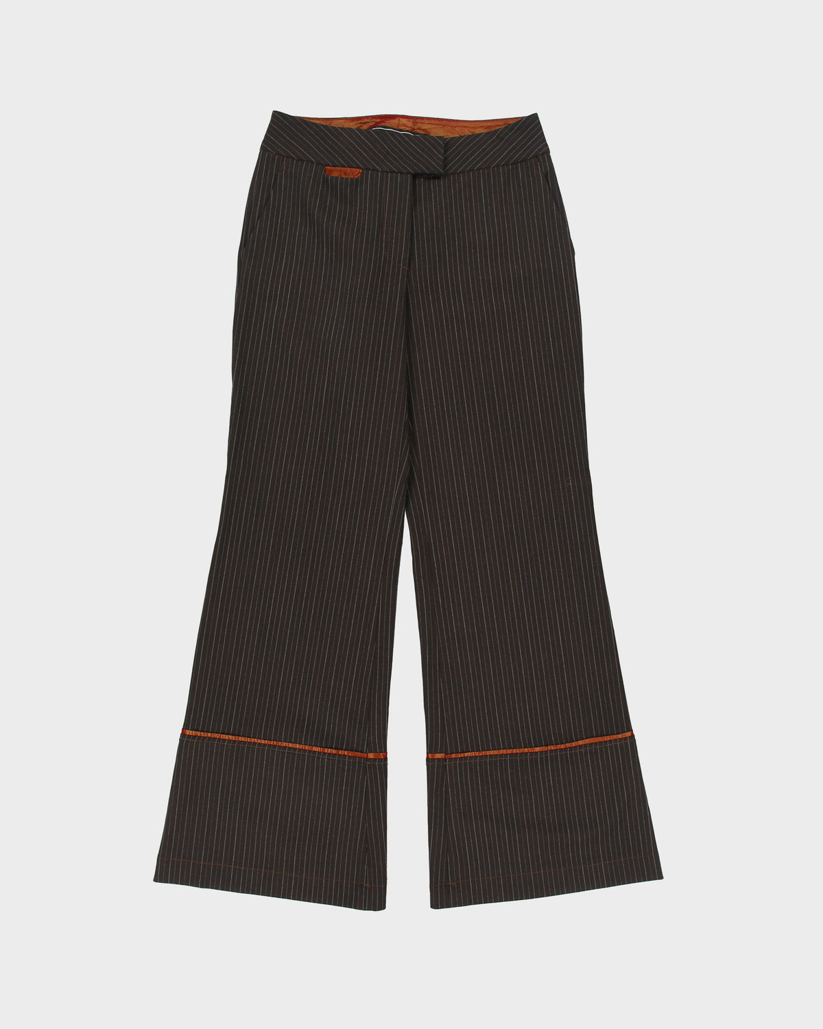 Vintage 1990s Pedro Williams Borquez Women's Low Rise Pinstripe Wool Bootcut Flared Suit Trousers - W28 L31