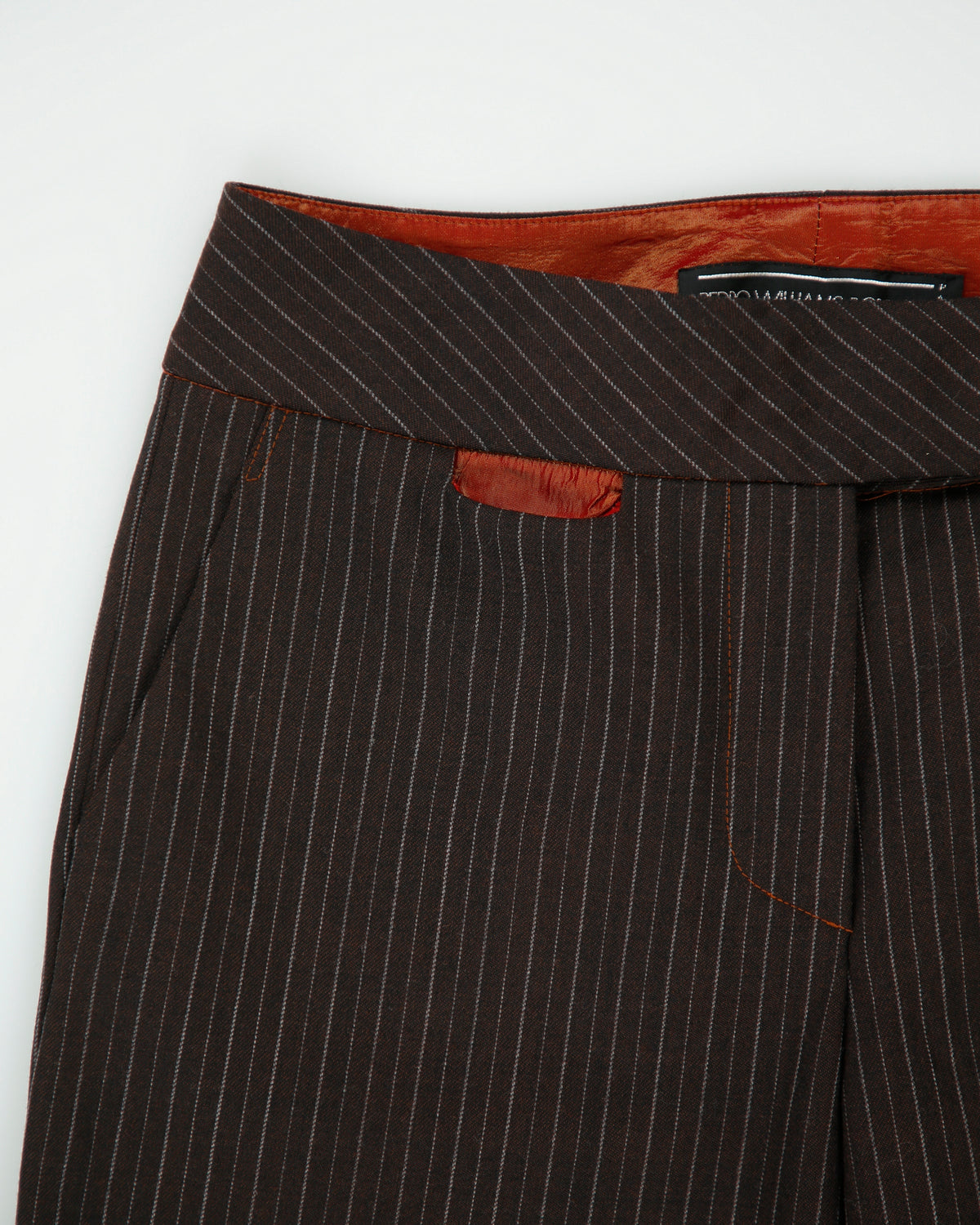 Vintage 1990s Pedro Williams Borquez Women's Low Rise Pinstripe Wool Bootcut Flared Suit Trousers - W28 L31
