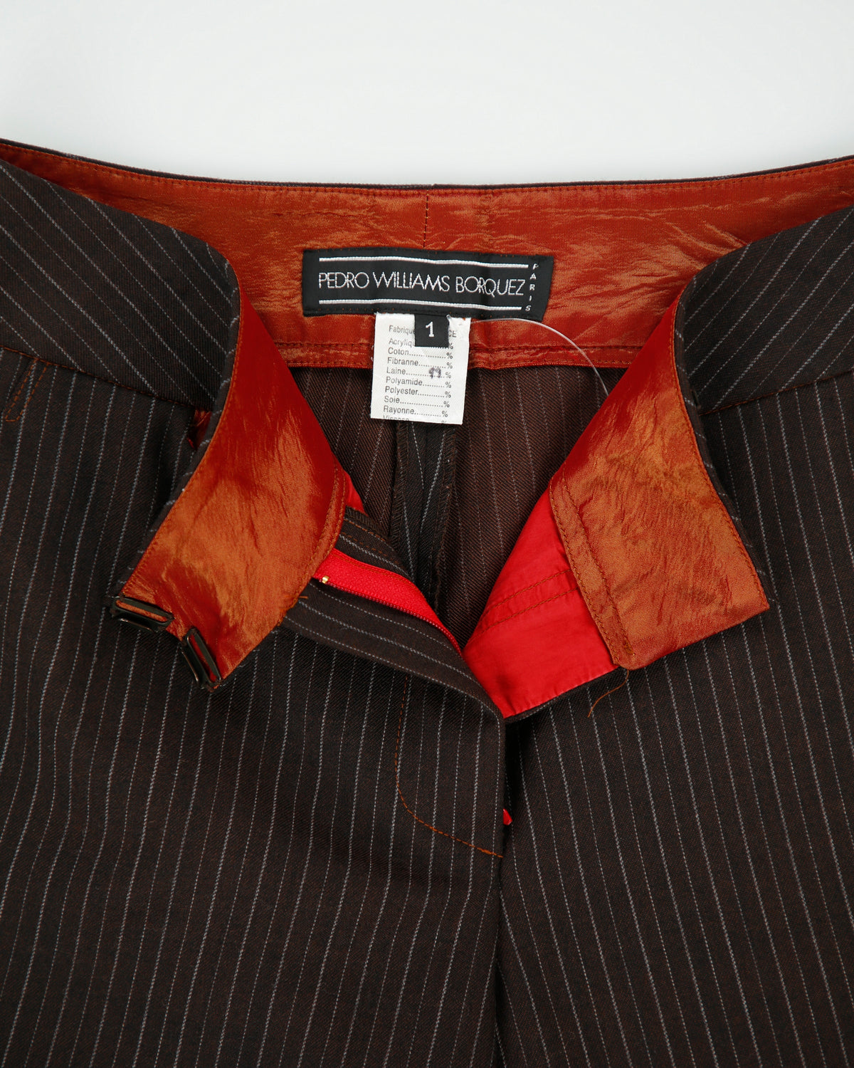 Vintage 1990s Pedro Williams Borquez Women's Low Rise Pinstripe Wool Bootcut Flared Suit Trousers - W28 L31