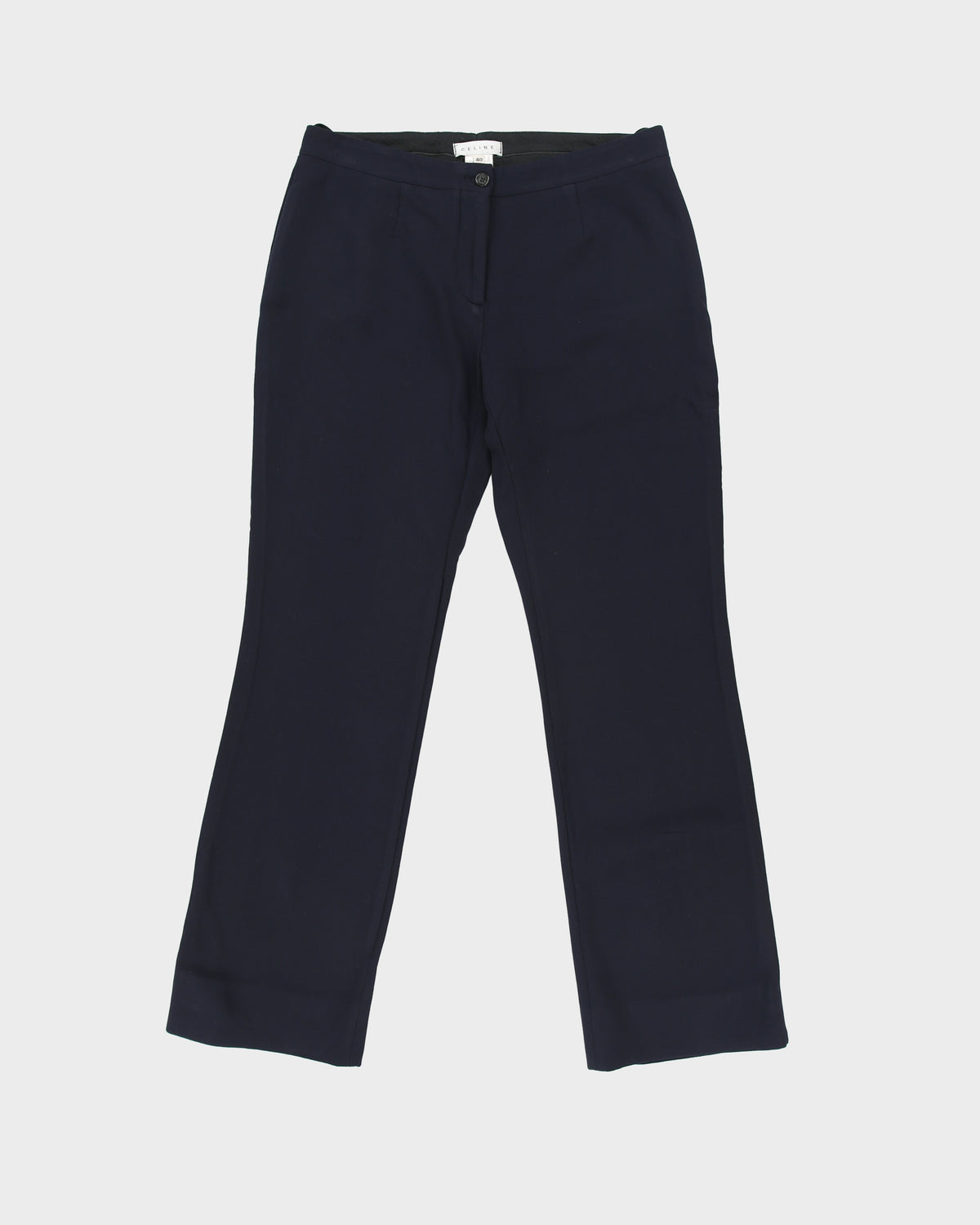 Vintage 1990s Celine Women's Navy Mid Rise Wool Straight Leg Suit Trousers - W32 L32