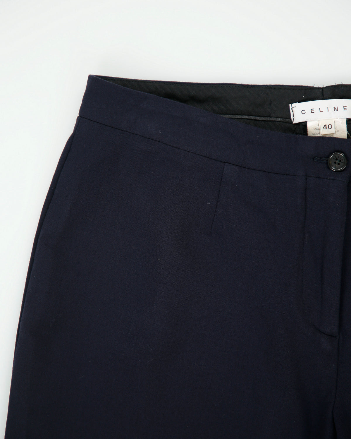 Vintage 1990s Celine Women's Navy Mid Rise Wool Straight Leg Suit Trousers - W32 L32