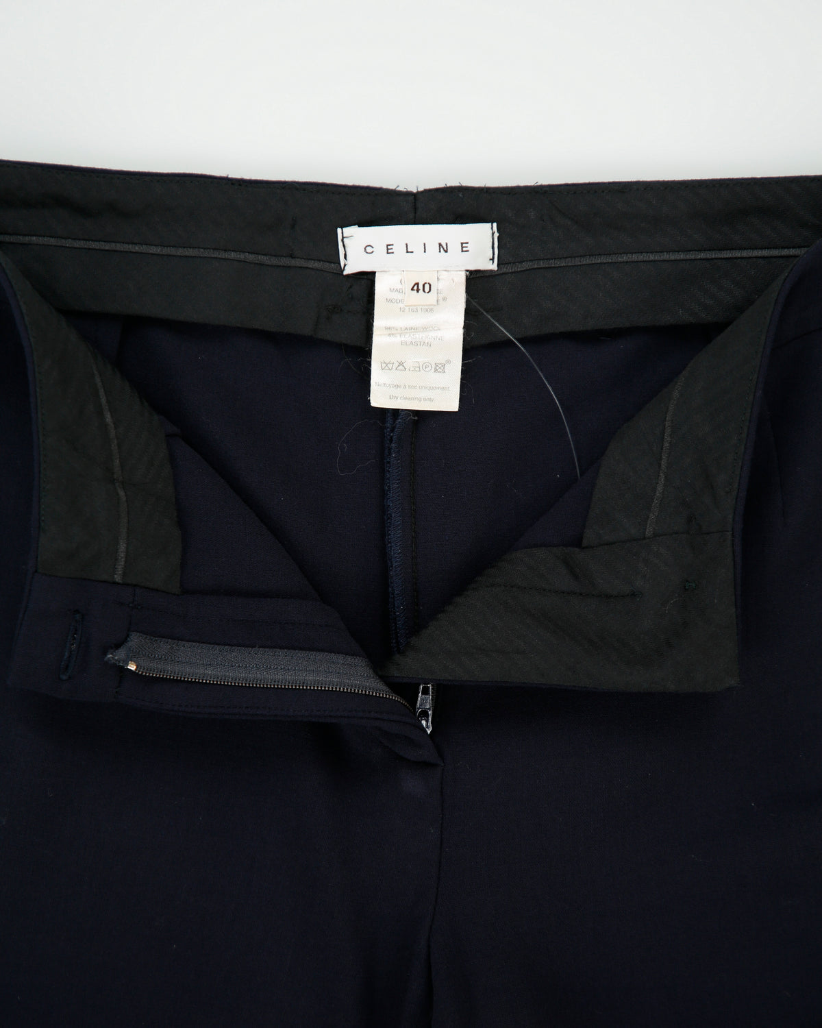 Vintage 1990s Celine Women's Navy Mid Rise Wool Straight Leg Suit Trousers - W32 L32