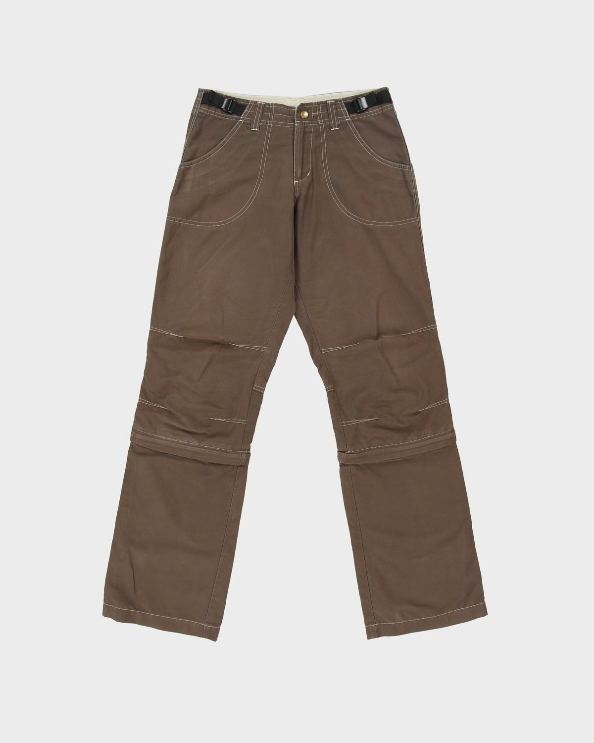 Vintage Y2K 00s Khul Women's Low Rise Contrast Stitch Convertible 'Khul Dry' Canvas Bootcut Hiking Trousers - W27 L31