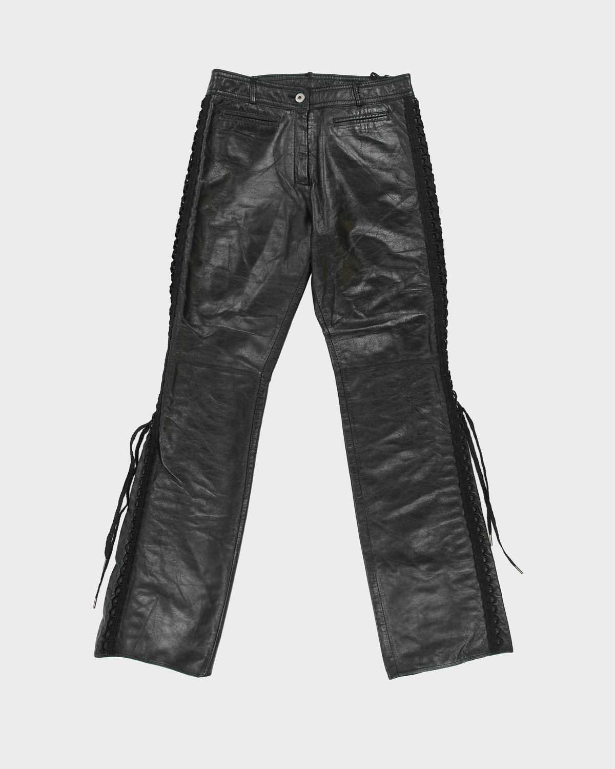 Vintage Y2K 00s Danier Women's Mid Rise Leather Bootcut Lace Trousers - W28 L33