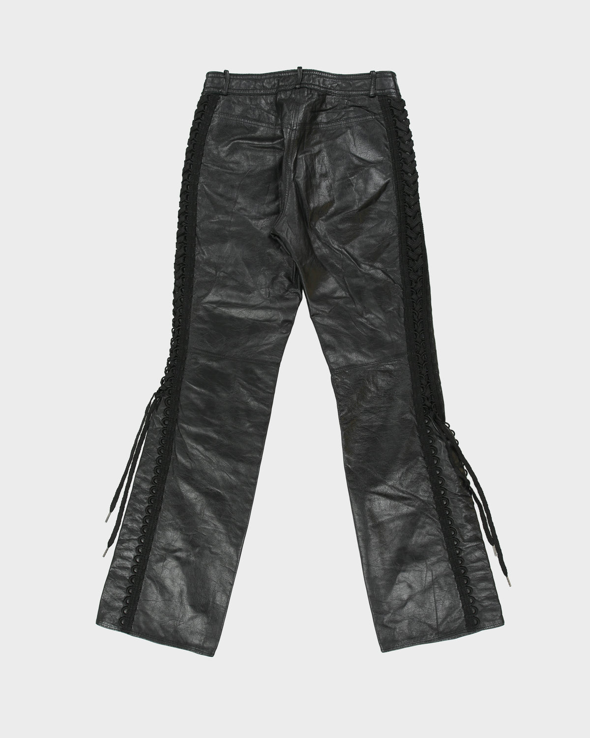 Vintage Y2K 00s Danier Women's Mid Rise Leather Bootcut Lace Trousers - W28 L33
