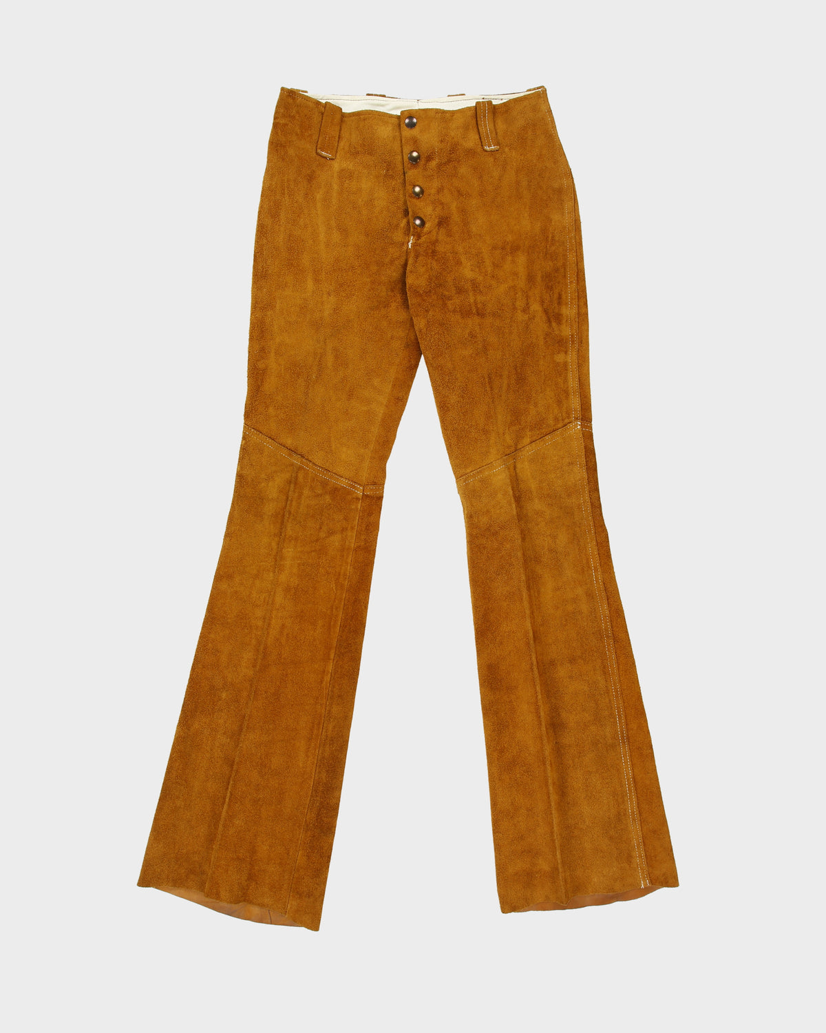 Vintage 1990s Women's Tan Suede Low Rise Snap Button Bootcut Trousers - W27 L33