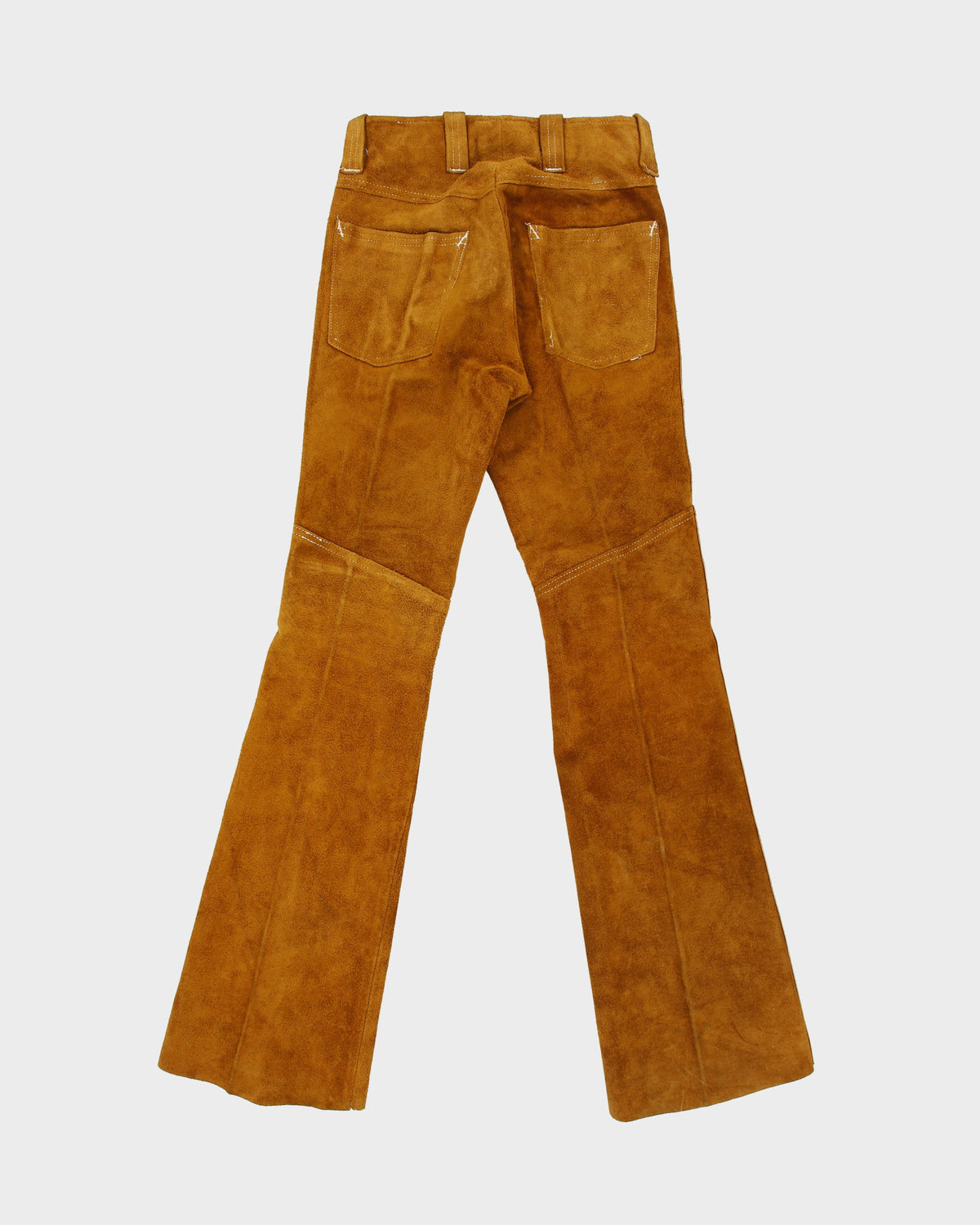 Vintage 1990s Women's Tan Suede Low Rise Snap Button Bootcut Trousers - W27 L33