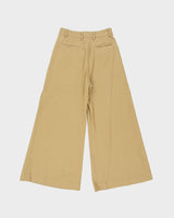 S/S 2020 Valentino Women's High Rise Khaki Tan Ultra Wide Leg Flared Canvas Trousers - W26 L26