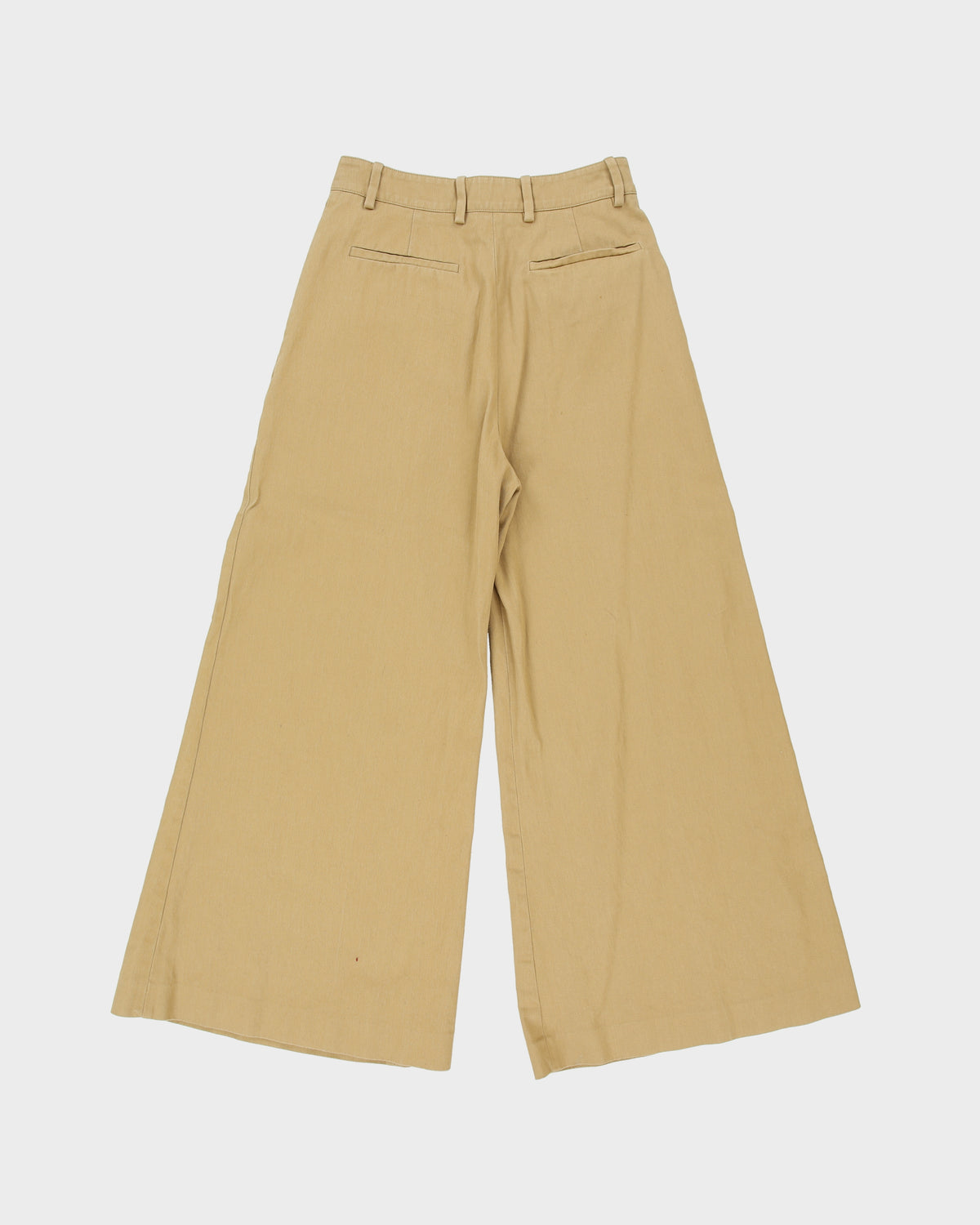 S/S 2020 Valentino Women's High Rise Khaki Tan Ultra Wide Leg Flared Canvas Trousers - W26 L26