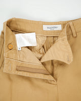 S/S 2020 Valentino Women's High Rise Khaki Tan Ultra Wide Leg Flared Canvas Trousers - W26 L26