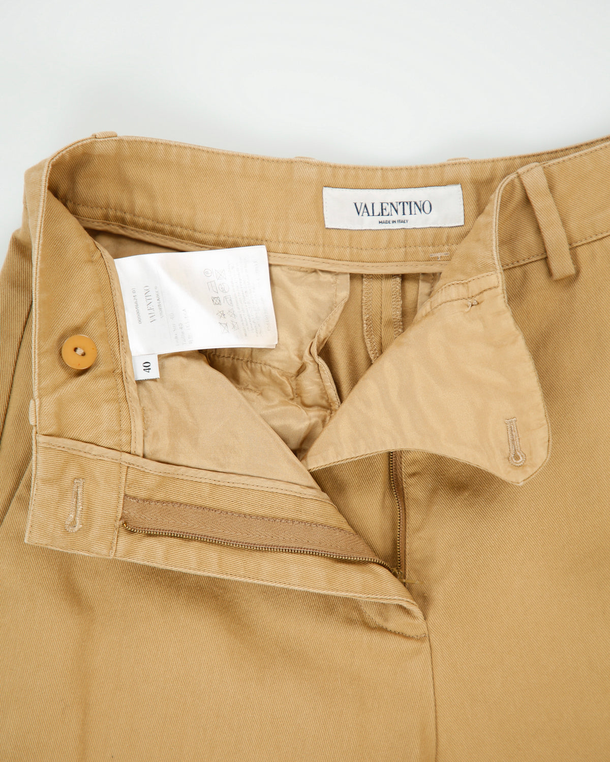 S/S 2020 Valentino Women's High Rise Khaki Tan Ultra Wide Leg Flared Canvas Trousers - W26 L26