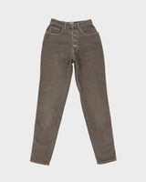 Vintage 1990s Moschino Jeans Women's Hardwood Brown High Rise Contrast Stitch Skinny Fit Corduroy Trousers - W24 L30