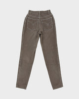 Vintage 1990s Moschino Jeans Women's Hardwood Brown High Rise Contrast Stitch Skinny Fit Corduroy Trousers - W24 L30