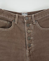 Vintage 1990s Moschino Jeans Women's Hardwood Brown High Rise Contrast Stitch Skinny Fit Corduroy Trousers - W24 L30