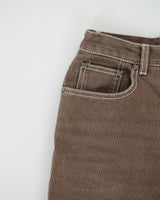 Vintage 1990s Moschino Jeans Women's Hardwood Brown High Rise Contrast Stitch Skinny Fit Corduroy Trousers - W24 L30