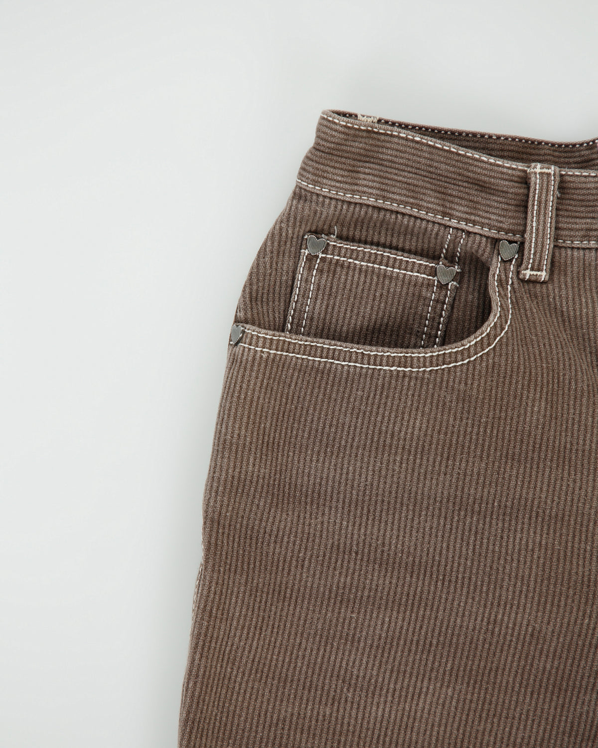 Vintage 1990s Moschino Jeans Women's Hardwood Brown High Rise Contrast Stitch Skinny Fit Corduroy Trousers - W24 L30