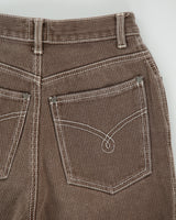 Vintage 1990s Moschino Jeans Women's Hardwood Brown High Rise Contrast Stitch Skinny Fit Corduroy Trousers - W24 L30