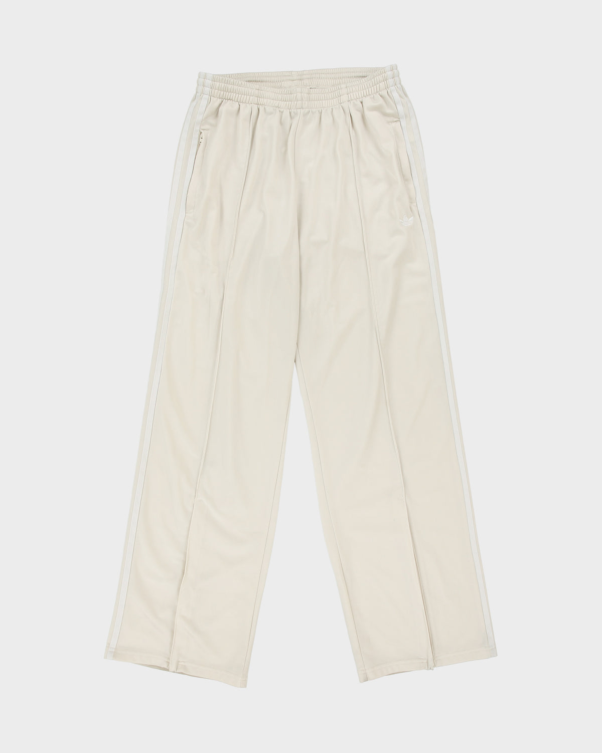 Adidas Originals Women's Cream Satin Pleated Zip Front Baggy Fit Wide Leg Firebird Tracksuit Bottoms - M