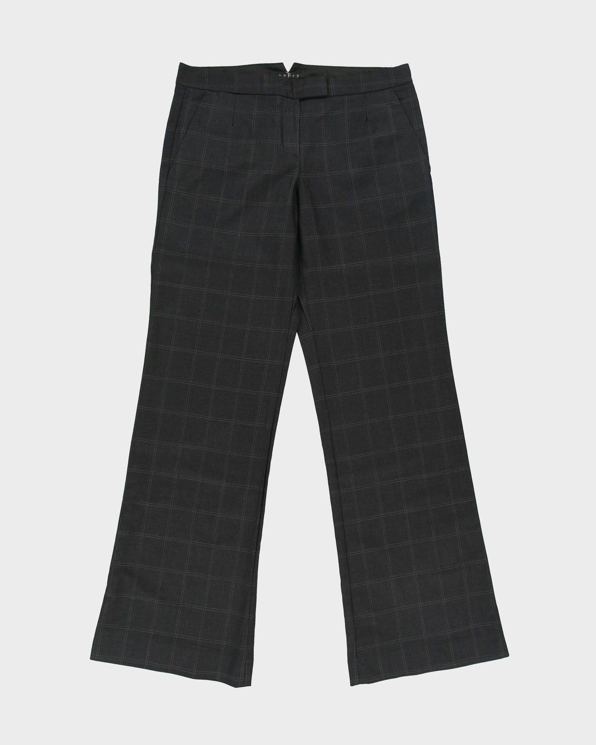 Vintage Y2K 00s Theory Women's Low Rise Pure Wool Windowpane Check Pleated Bootcut Made In USA Suit Trousers - W32 L34