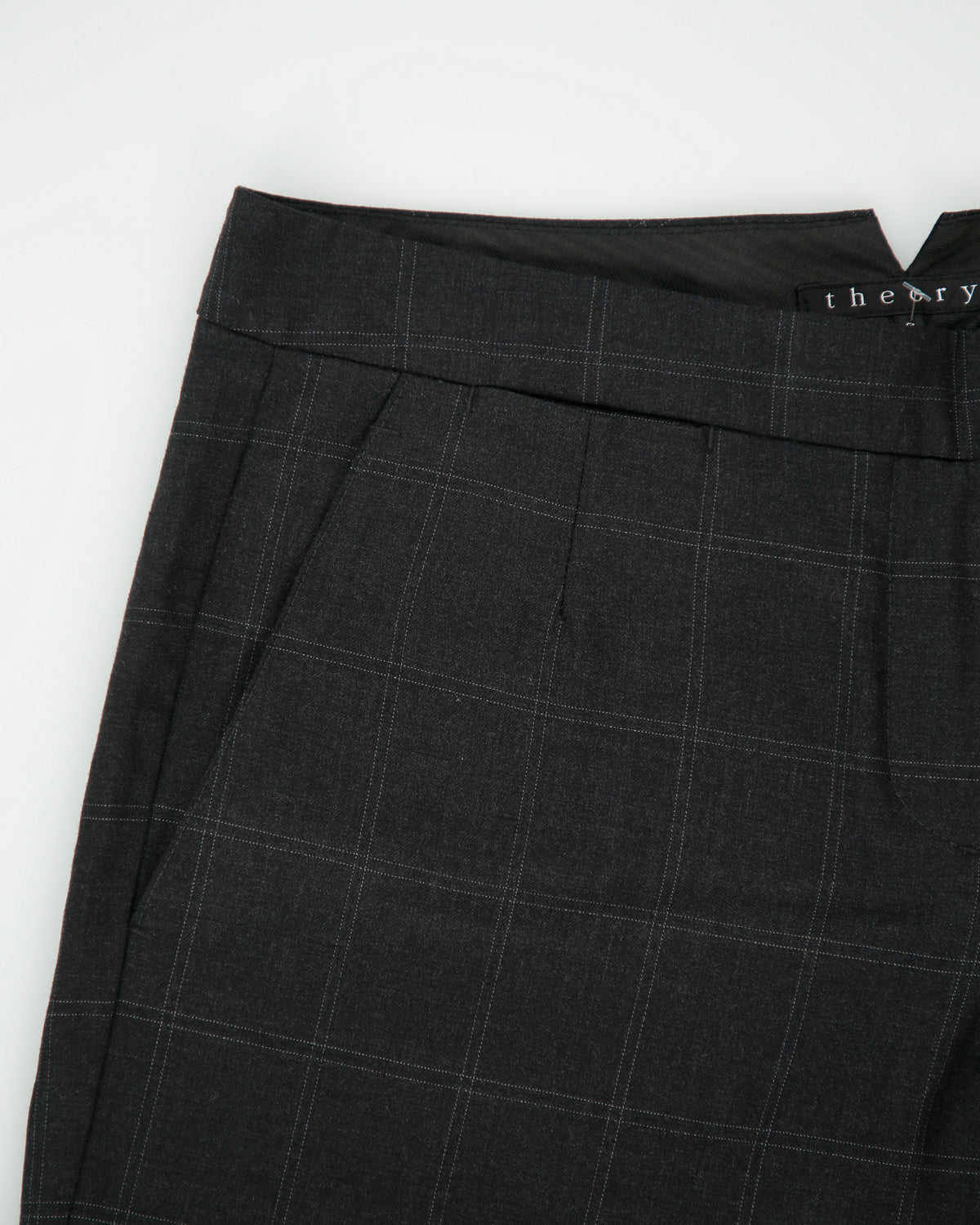 Vintage Y2K 00s Theory Women's Low Rise Pure Wool Windowpane Check Pleated Bootcut Made In USA Suit Trousers - W32 L34