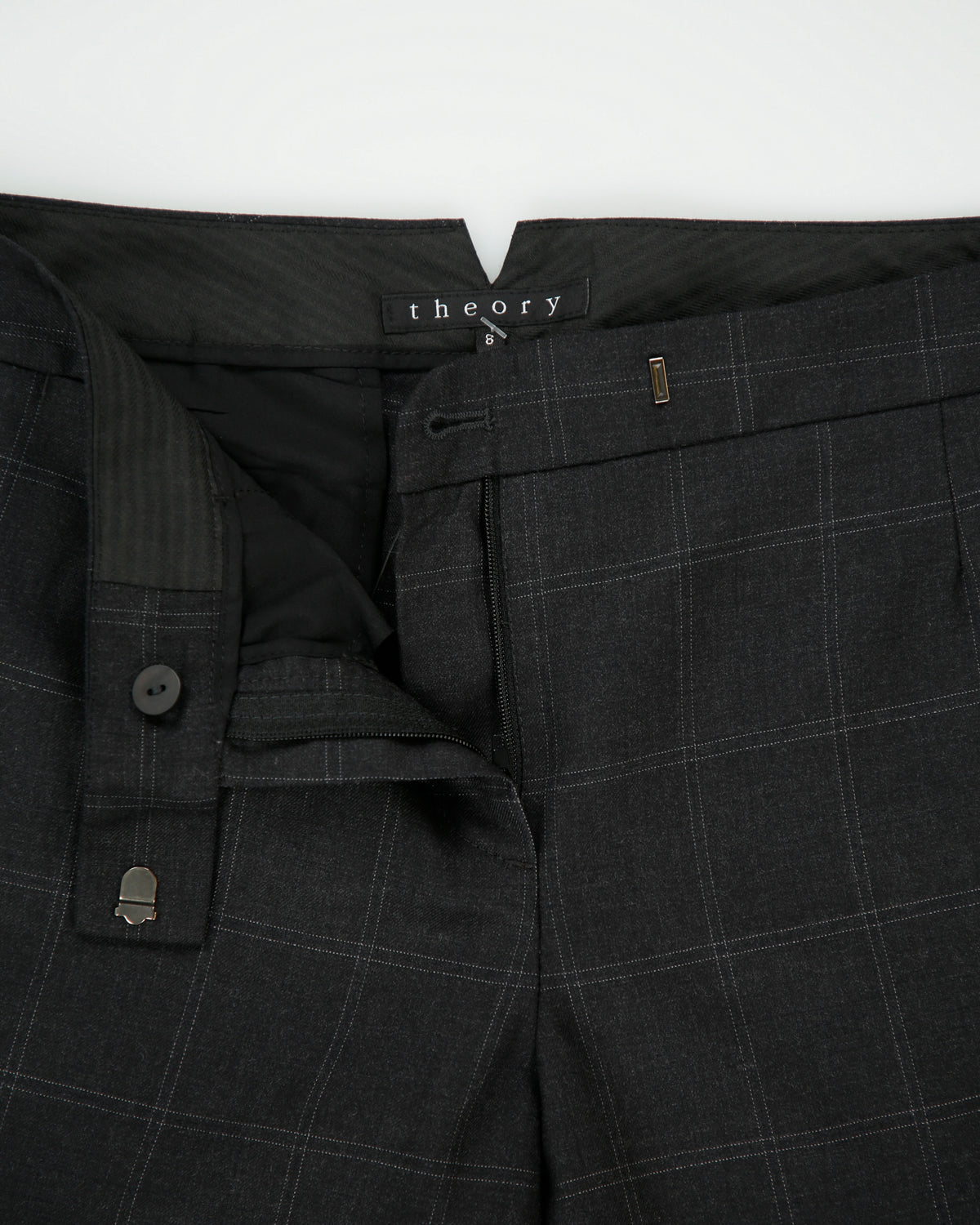 Vintage Y2K 00s Theory Women's Low Rise Pure Wool Windowpane Check Pleated Bootcut Made In USA Suit Trousers - W32 L34