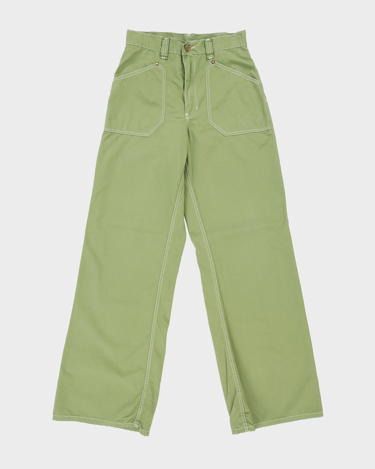Vintage Y2K Diesel For Females Sage 'Gassy' Mid Rise Contrast Stitch Patch Pocket Wide Leg Bootcut Trousers - W32 L34
